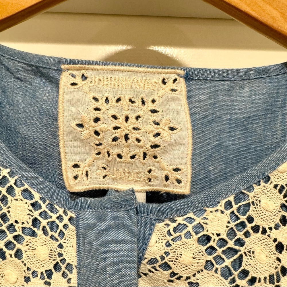 NWT Johnny Was $310 Thalassa Pieced Button Down Chambray Top Blouse Shirt Size S - Picture 6 of 16